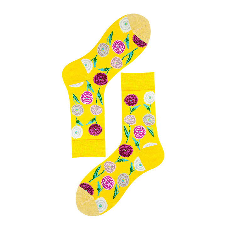 Avocado Chips Egg Fun Patchwork Color Medium Tube Cotton Socks Female Limorista