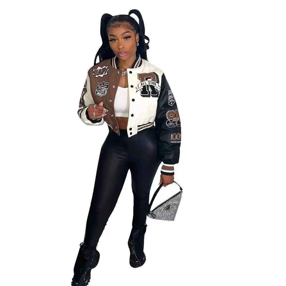 Limorista - Color Block Press Button Fashion Printed Double Layer Jacket