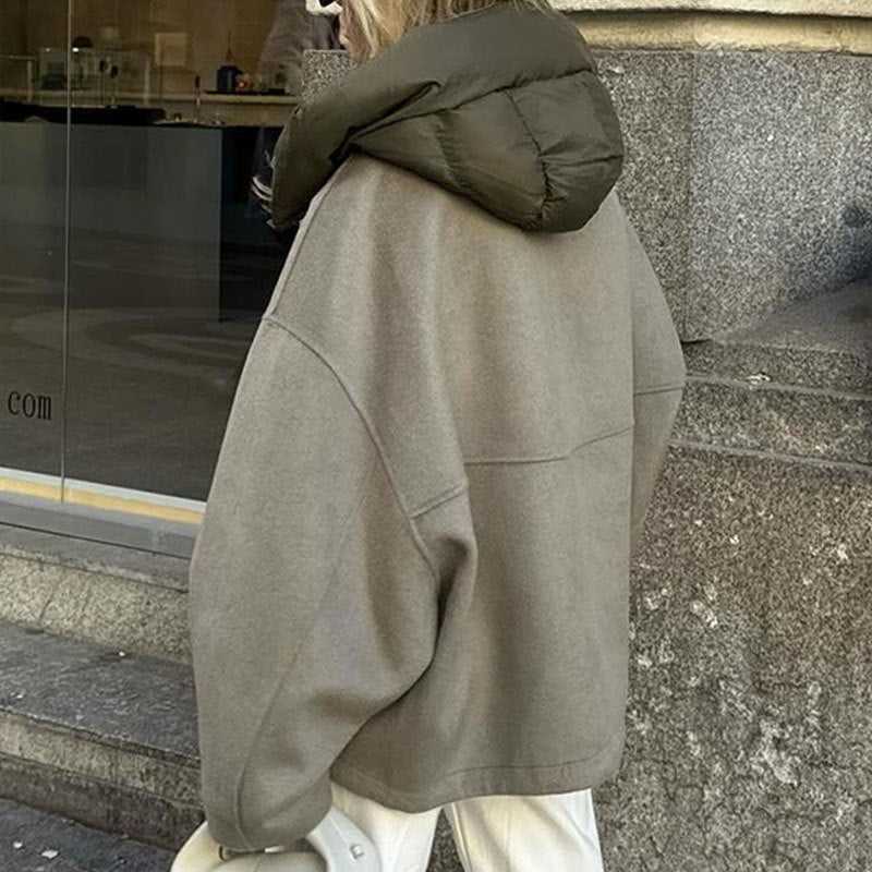 Fashion Detachable Cap Round Neck Double-sided Splicing Coat Limorista