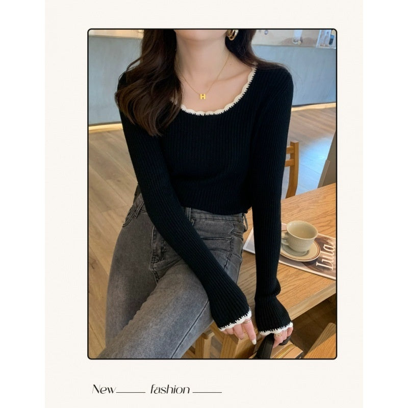French Style Classic Style Bell Sleeve Wooden Ear Knitted Sweater Limorista