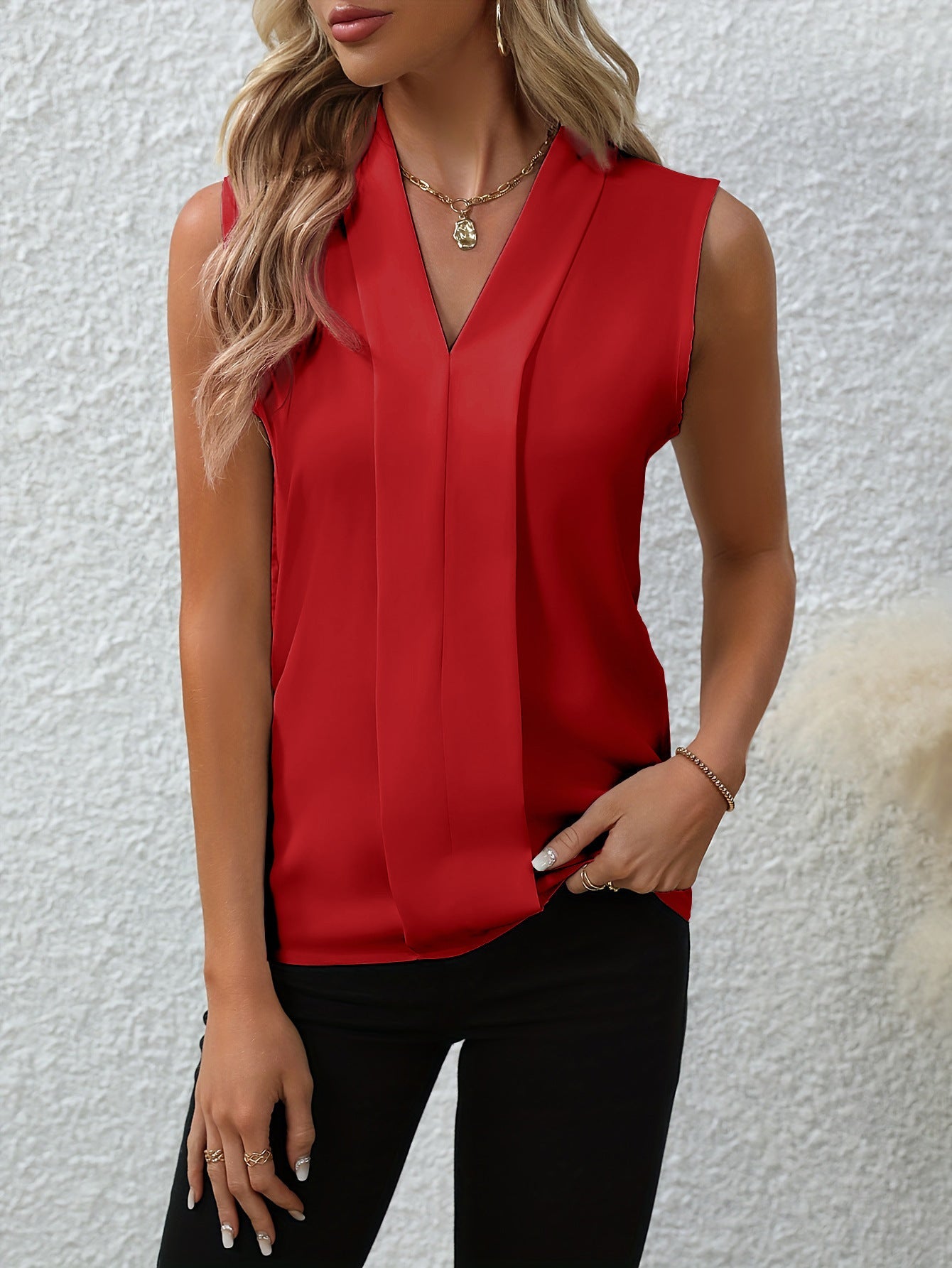 Solid Color Sexy V-neck Fashionable All-match Shirt Limorista
