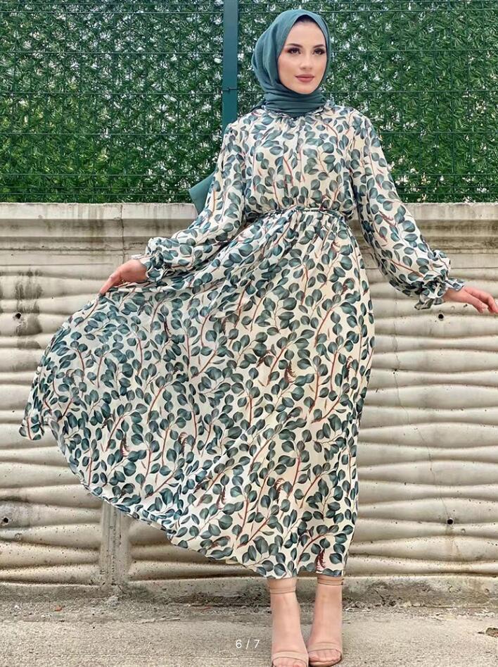 Ruffled Collar Printed Middle East Muslim Conservative Trousers Dress Limorista