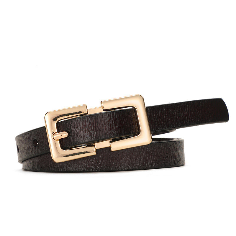 Retro Ladies Cowhide Leather Pin Buckle Belt Thin Simple Wild Belt Women Decoration Green Wholesale Limorista