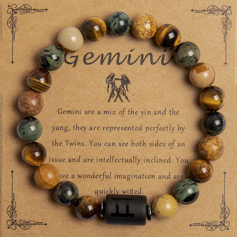 European And American New Natural Picture Tigereye Twelve Constellation Beaded Bracelet Limorista