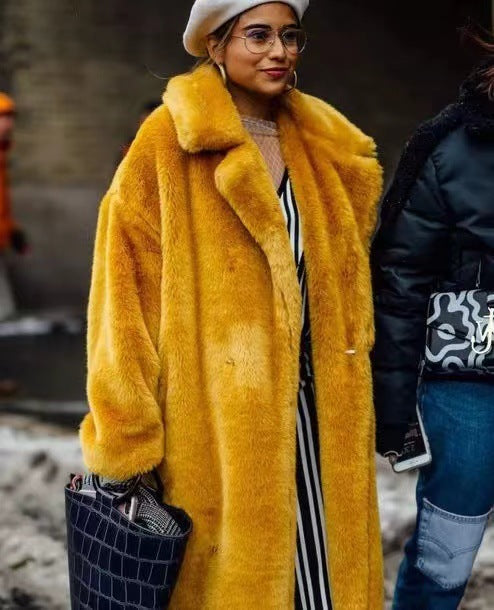 Artificial Fur Coat Suit Collar Cotton Coat Thickened Long Section Plush Trench Coat Limorista