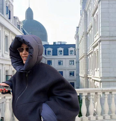 Fashion Detachable Cap Round Neck Double-sided Splicing Coat Limorista