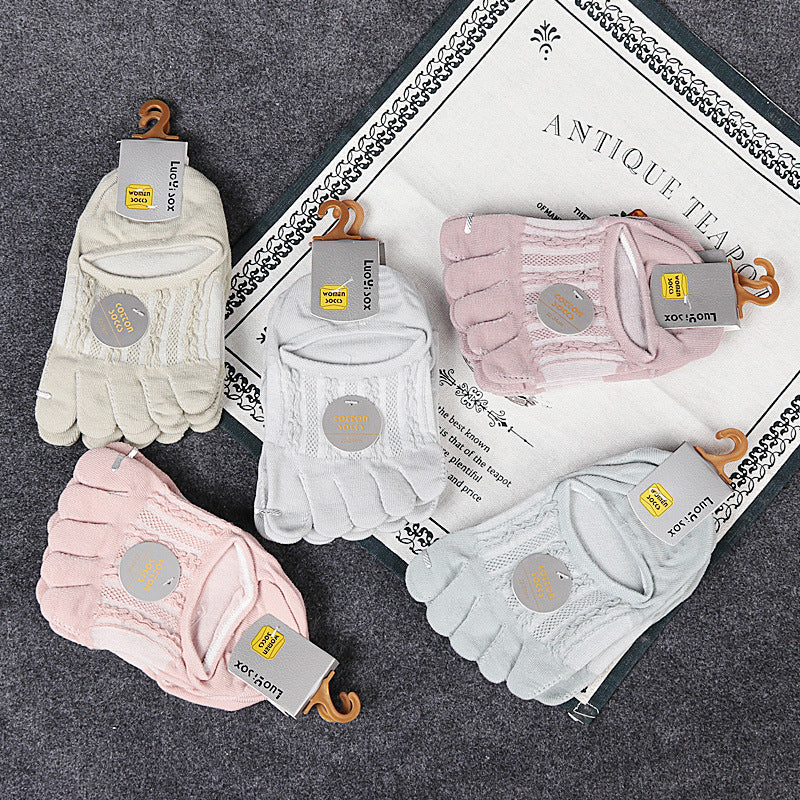Ladies Pure Cotton Deodorant Socks Sweat Absorbing Invisible Five Finger Socks Limorista
