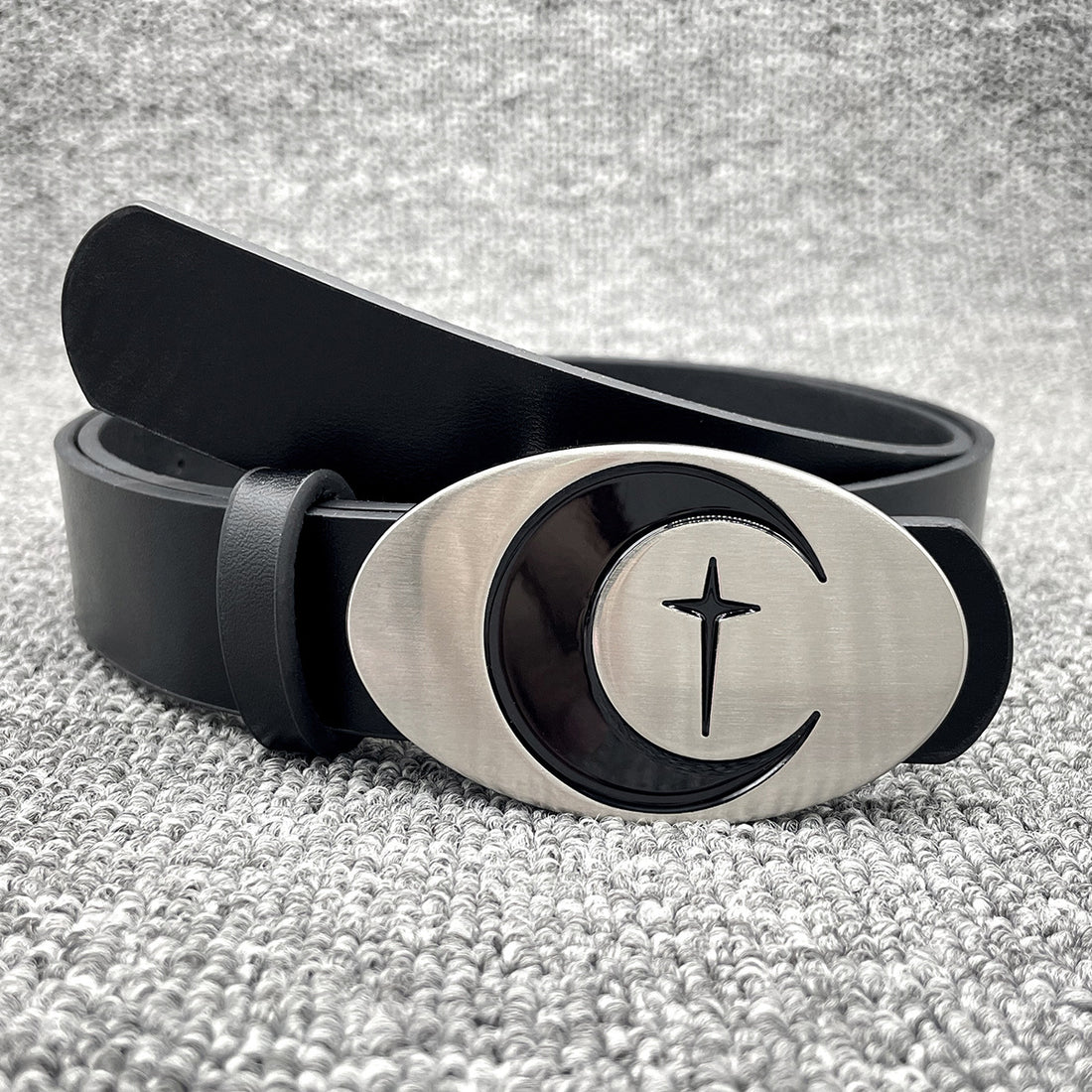 Personalized Distressed Metal Oval Moon Snap Button Decoration Belt Limorista