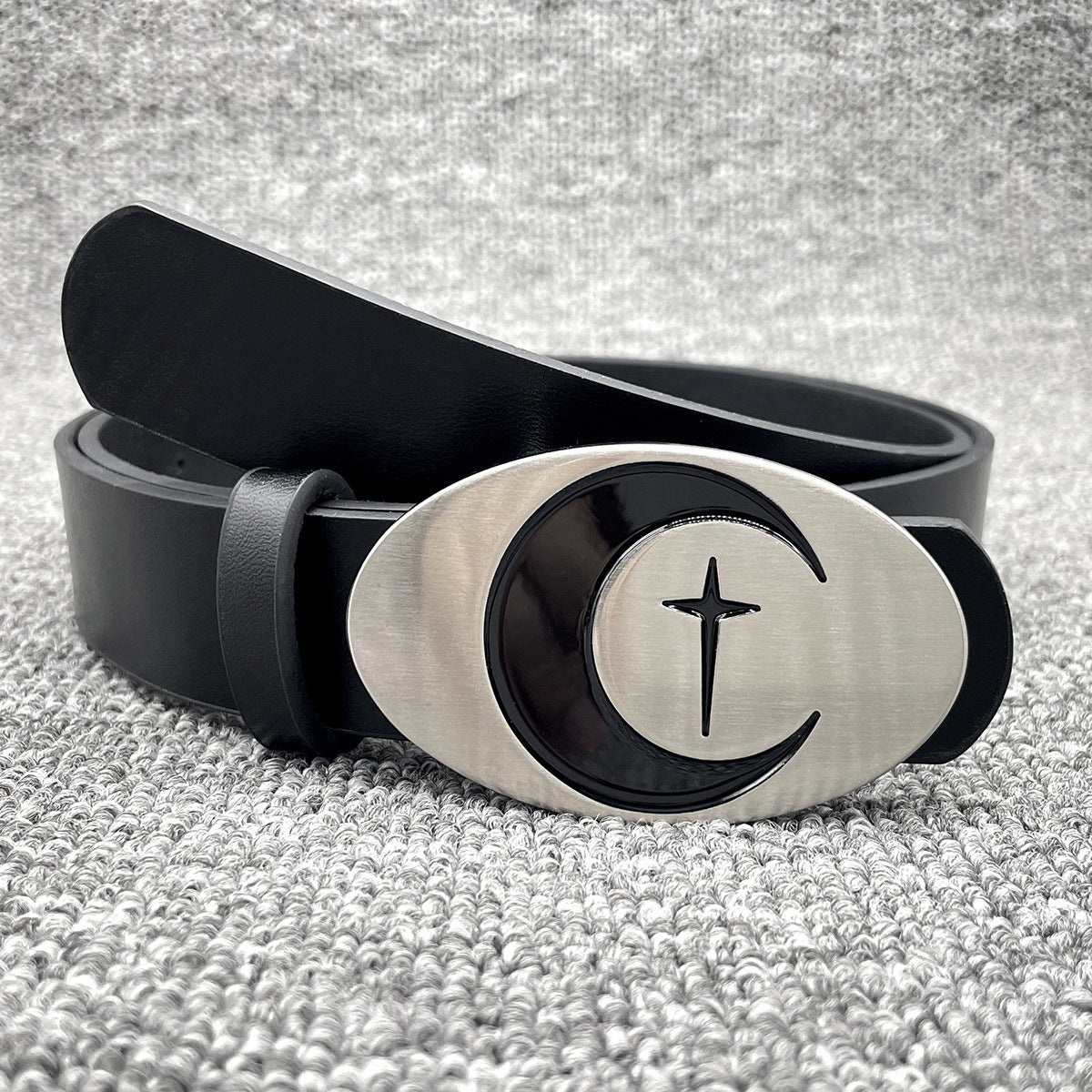 Personalized Distressed Metal Oval Moon Snap Button Decoration Belt Limorista