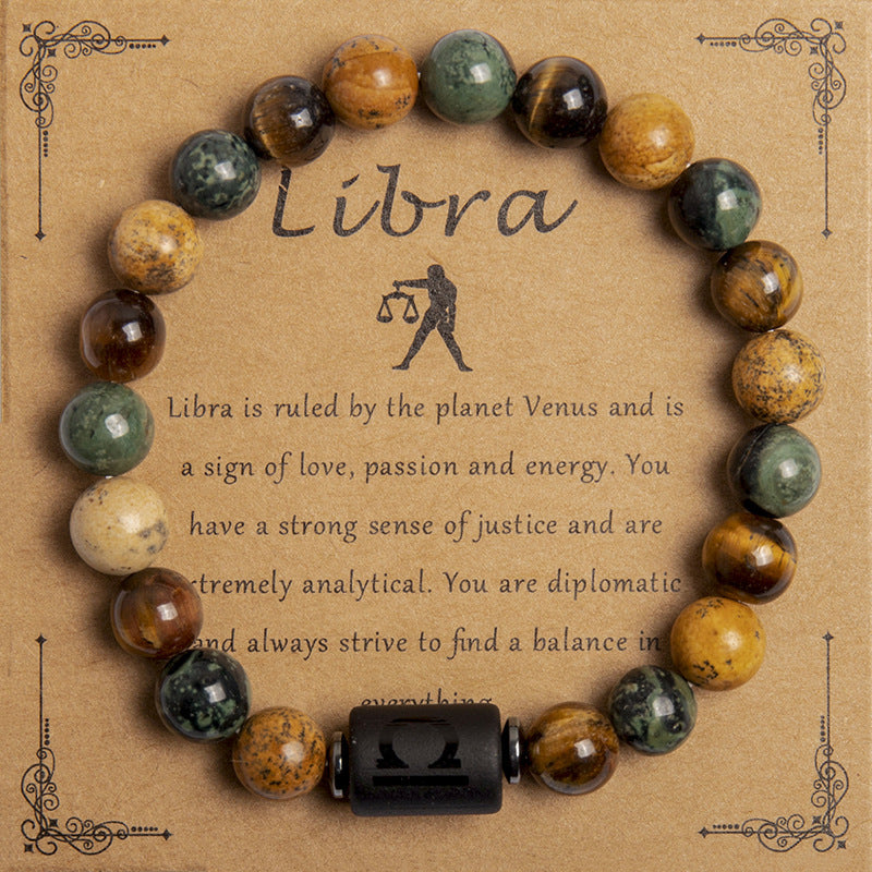 European And American New Natural Picture Tigereye Twelve Constellation Beaded Bracelet Limorista