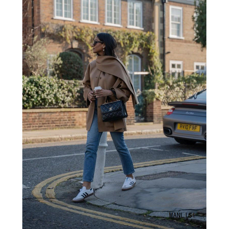 Scarf Collar Loose Jacket Short Woolen Coat Limorista