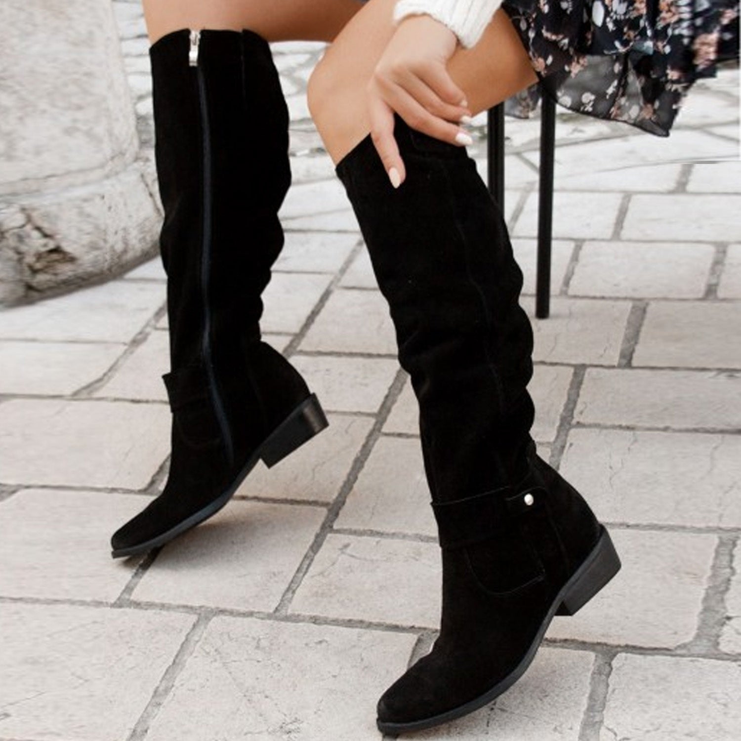 Autumn And Winter Low Heel Side Zipper Suede Women&