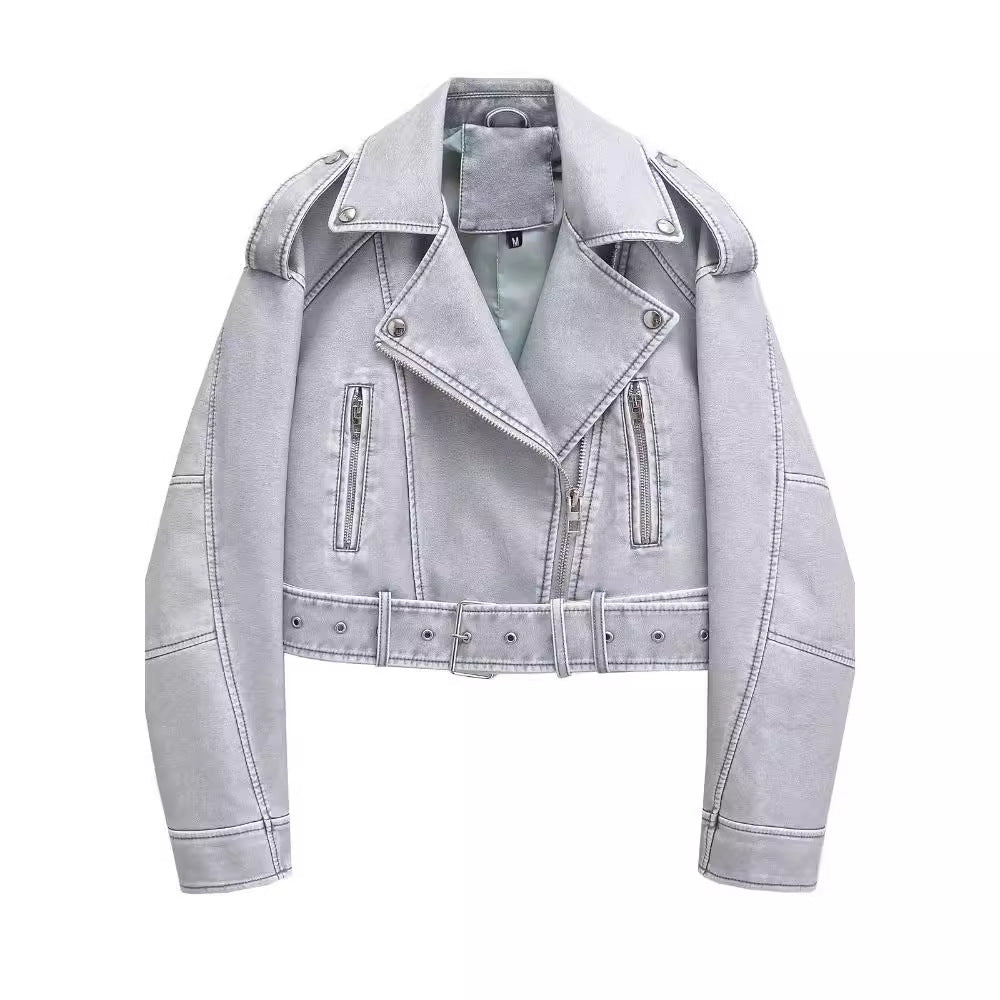 Washed Leather Motorcycle Jacket Women Limorista