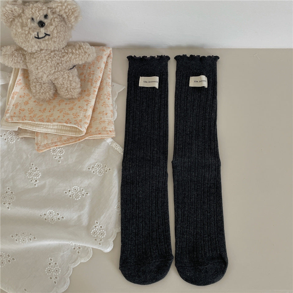 New Autumn And Winter Sweet Ruffled Socks For Girls Solidcolor Mid-calf Length Limorista