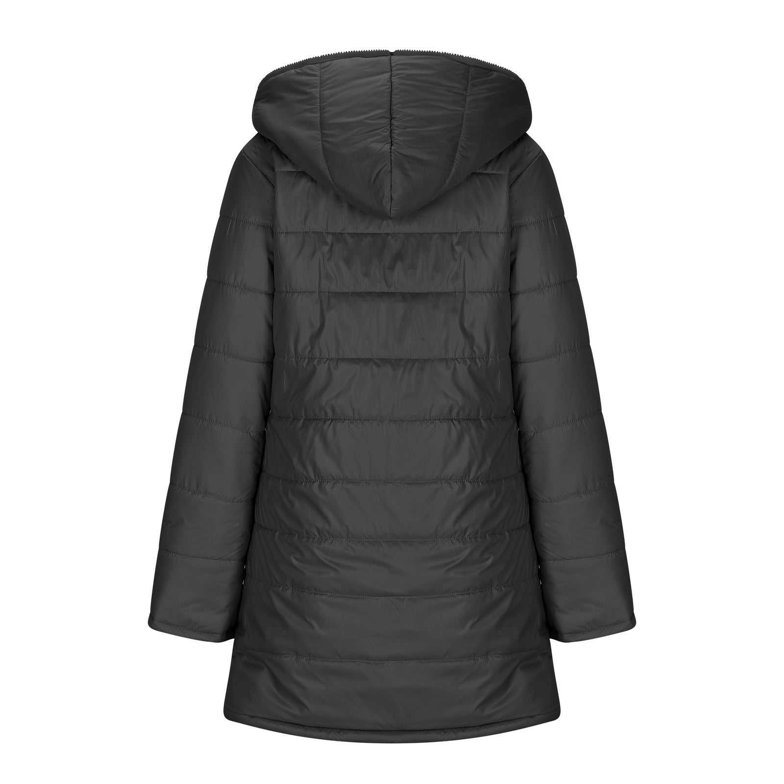 European And American Zipper Outer Wear Hooded Warm Fleece-lined Mid-length Winter Women&