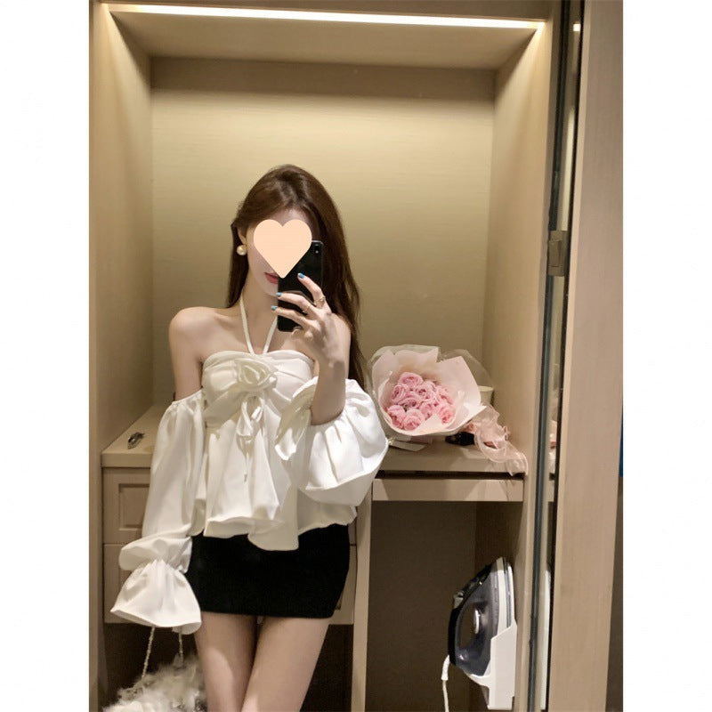 French Style Design Flower Halter Off-shoulder Tube Top Limorista