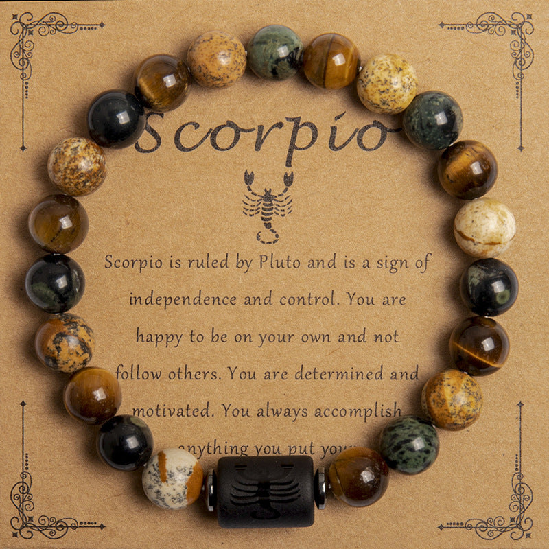 European And American New Natural Picture Tigereye Twelve Constellation Beaded Bracelet Limorista