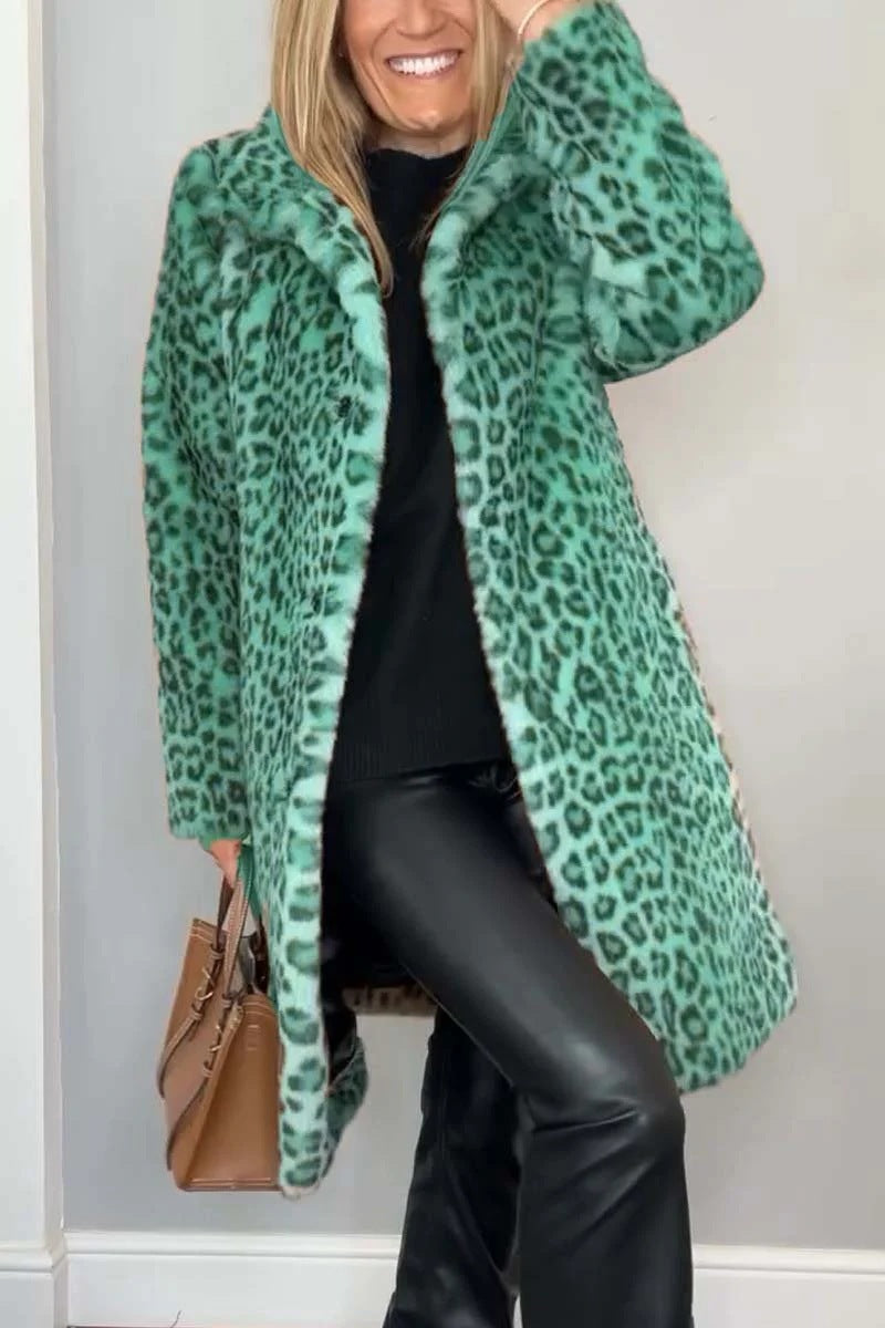 Fall Winter Leopard Print Plush Mid-length Coat Limorista