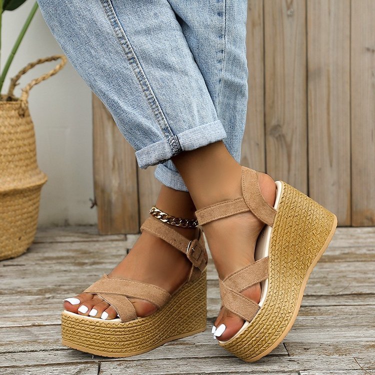 Wedge Sandals For Women Summer Casual Non-slip Cross-strap Platform Shoes With Hemp Heels Shoes Limorista