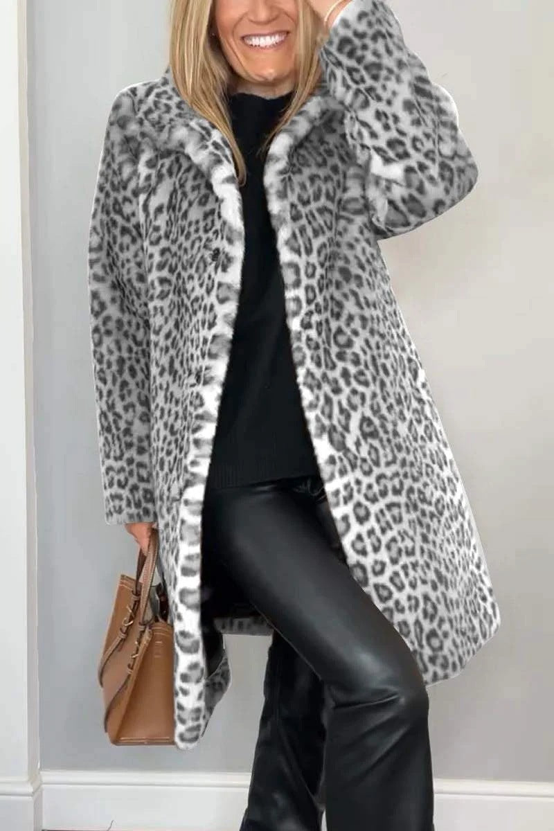 Fall Winter Leopard Print Plush Mid-length Coat Limorista