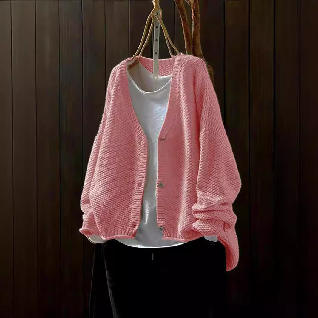 Cross-border Early Autumn New Casual Versatile Solid Color V-neck Long-sleeved Single-breasted Knitted Cardigan Sweater Limorista