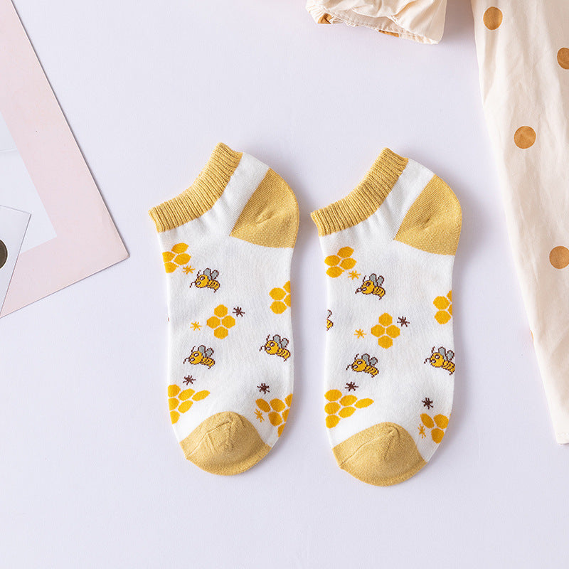 Cartoon Little Bee Boat Socks Pure Female Embroidery Combed Cotton Socks Limorista