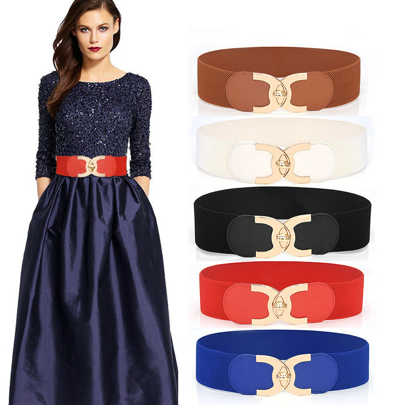 Fastener Decoration Wide Belt Women&
