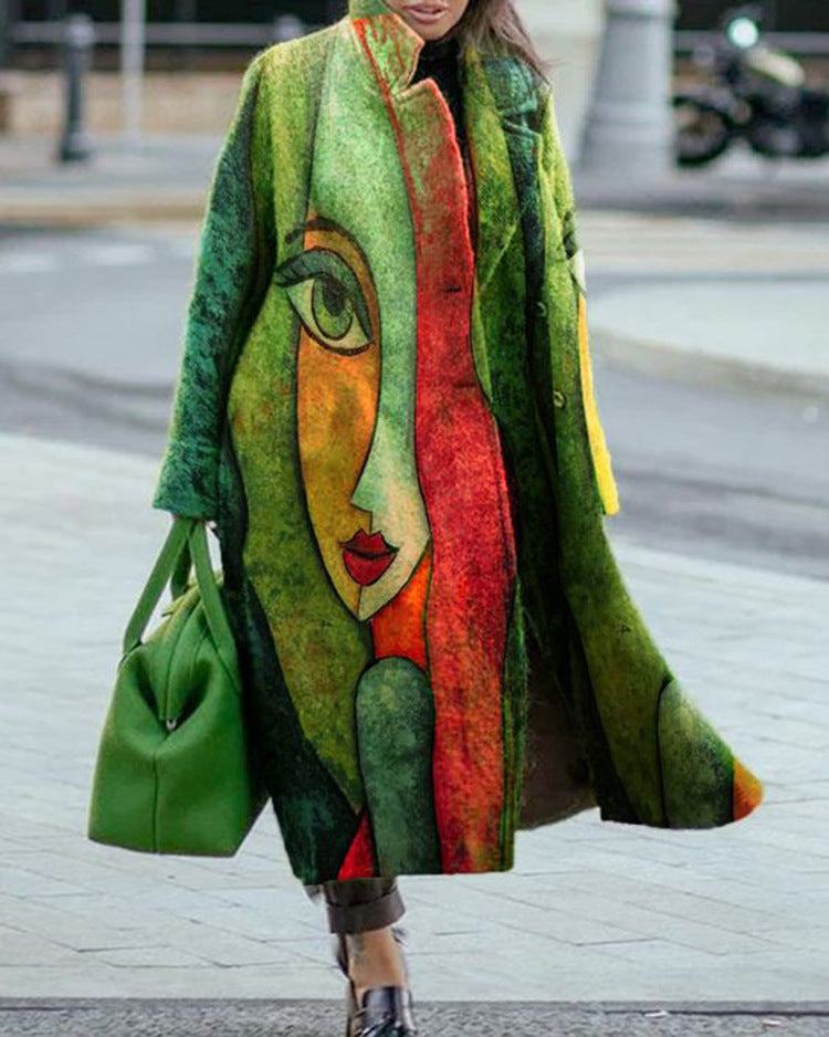 Coat Print Dragon And Phoenix Woolen Limorista