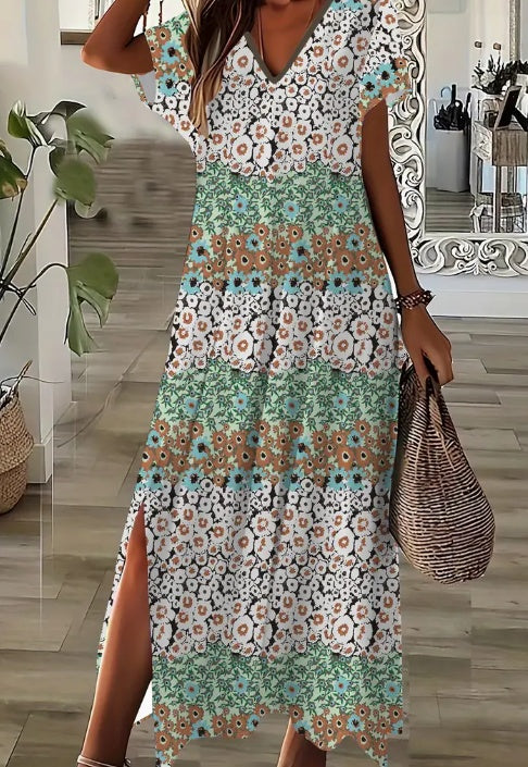 Short Sleeve Printed Pocket Dress Limorista