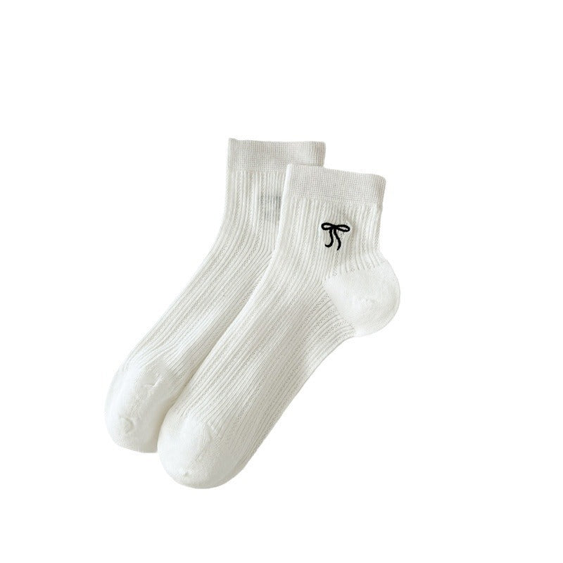 Bow Embroidered Short Thin Socks Limorista