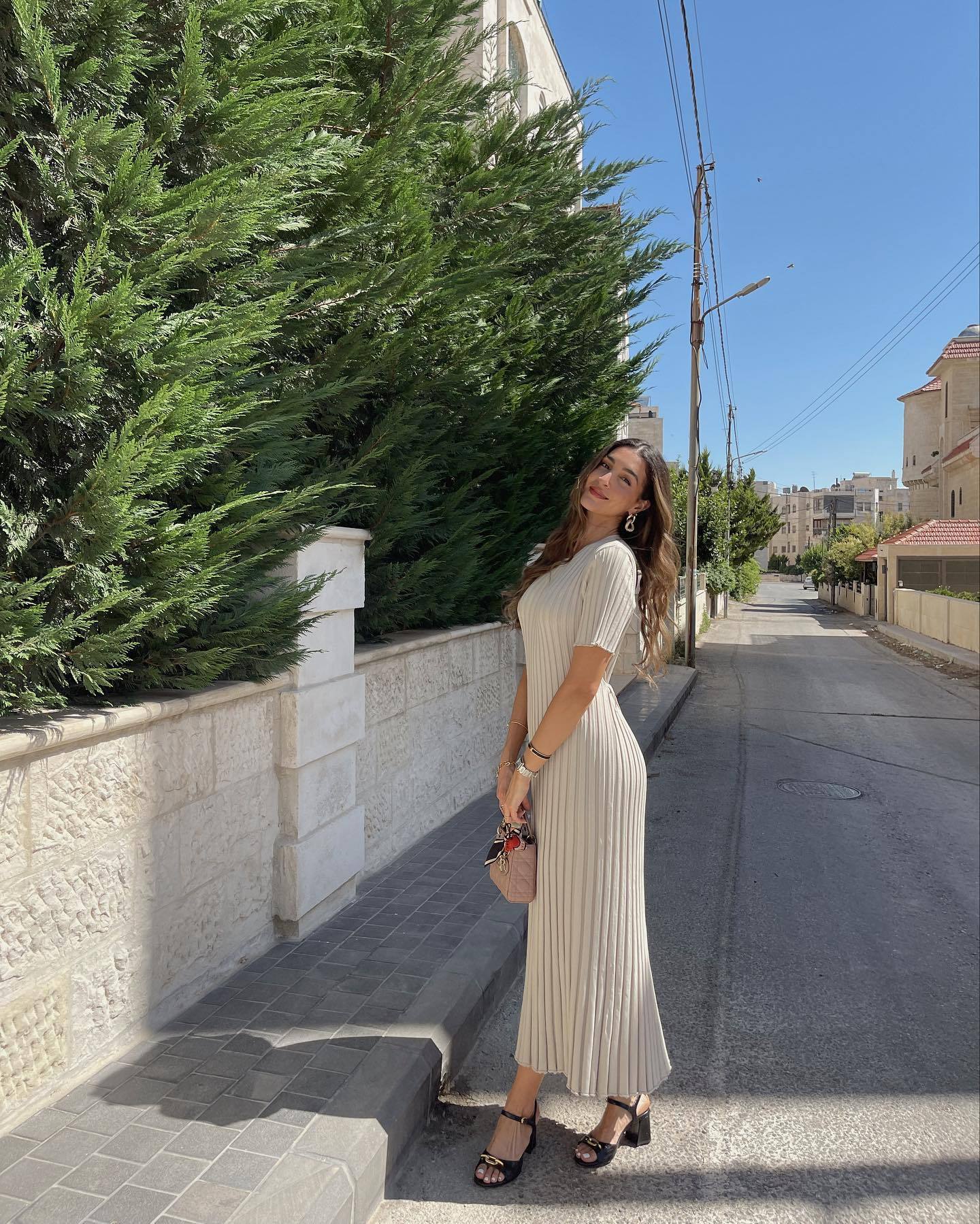Knit Casual Tight Waist Round Neck Big Pit Stripe Slimming Knitted Long Dress Limorista