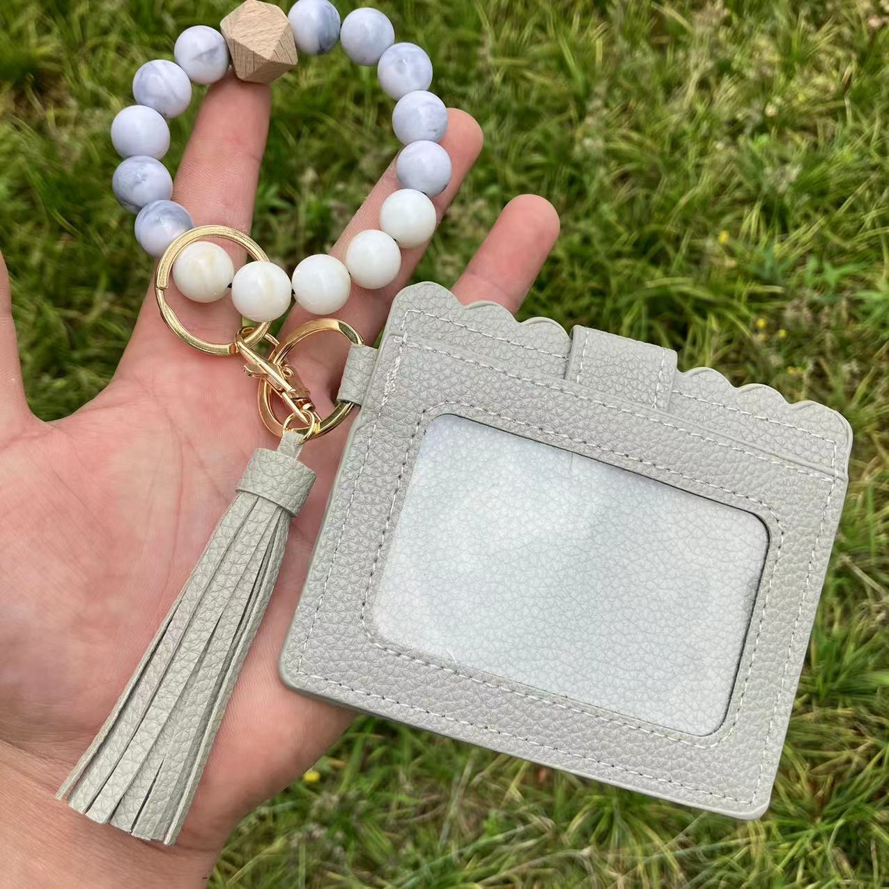 Silicone Bead Bracelet Card Bag Pu Tassel Women&