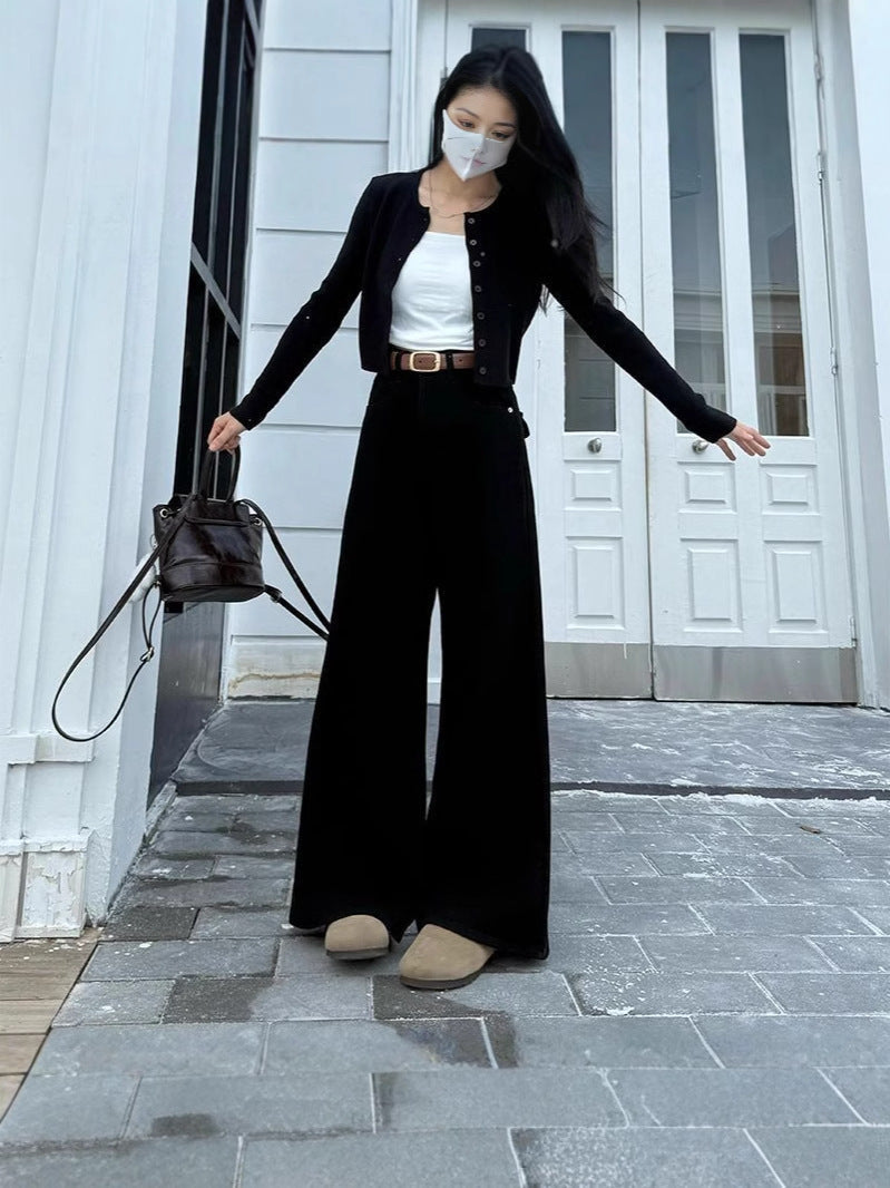 Retro Wide-leg Jeans For Women High Waist Loose Fashionable All-match Slim Pants Limorista