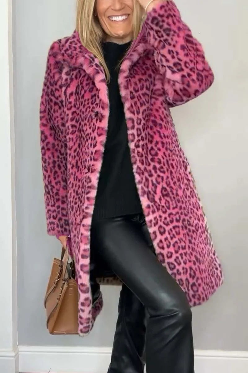 Fall Winter Leopard Print Plush Mid-length Coat Limorista