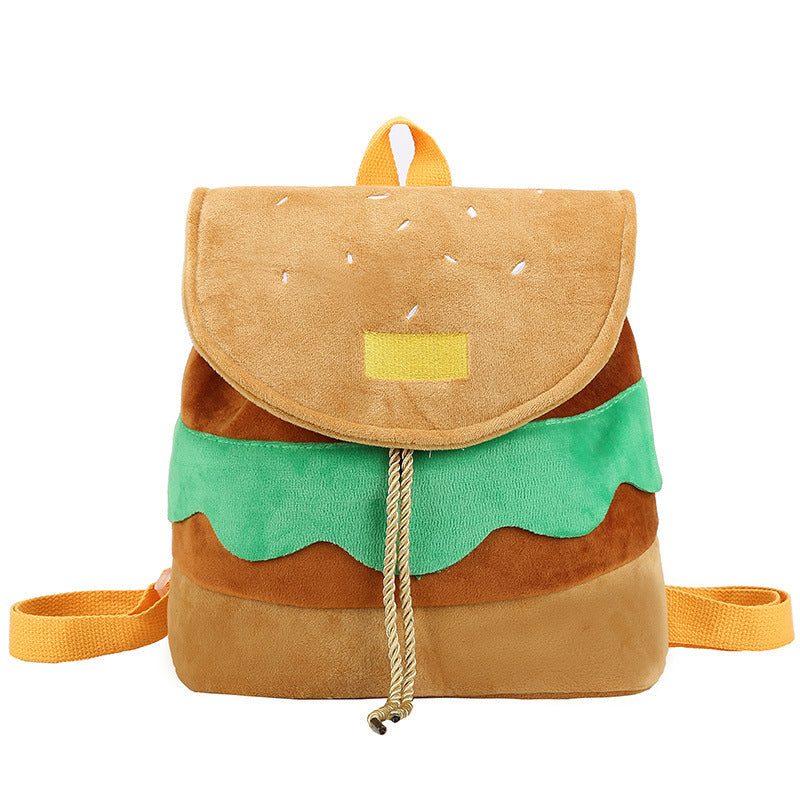 Cute Hamburger Plush Backpack Soft Cartoon Burger Plush Coin Purse Girls Kindergarten School Bookbag Children Kids Pack Limorista