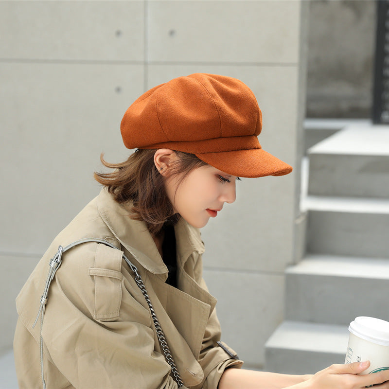 Woolen Octagonal Hat Young Woman Painter Peaked Beret Limorista