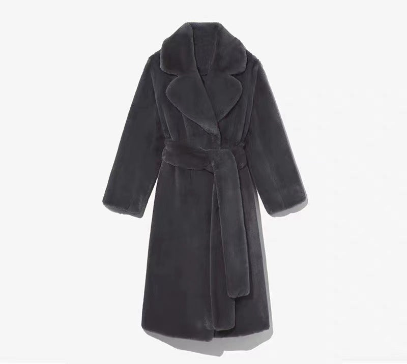 Artificial Fur Coat Suit Collar Cotton Coat Thickened Long Section Plush Trench Coat Limorista