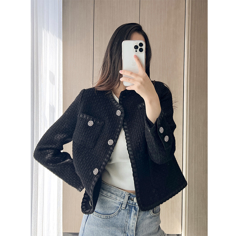 Black Rough Flower Top Autumn And Winter Thick Warm Jacket Limorista