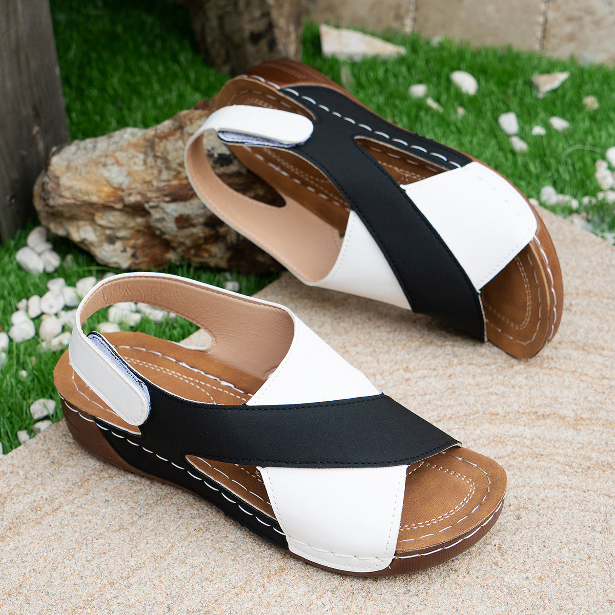 Summer Wedges Sandals With Colorblock Cross-strap Design Casual Thick-soled Roman Shoes For Women Limorista