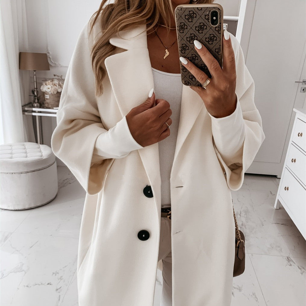 Sleeves Button Lapel Pocket Women&