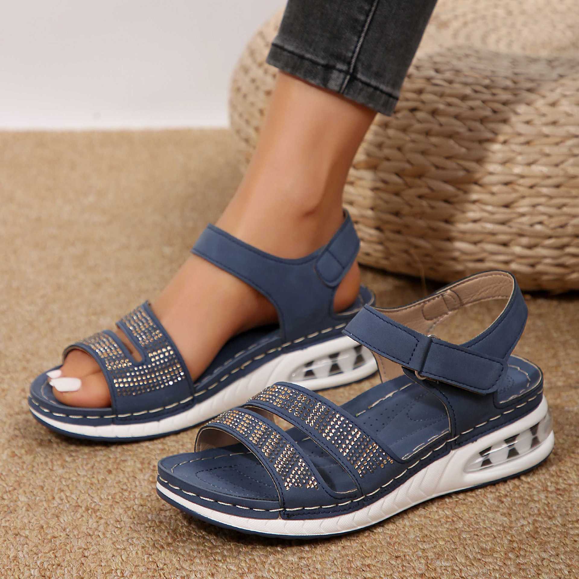 Summer Rhinestone Wedges Sandals Casual Sports Air Cushion Bottom Beach Shoes For Women Roman Sandals Limorista