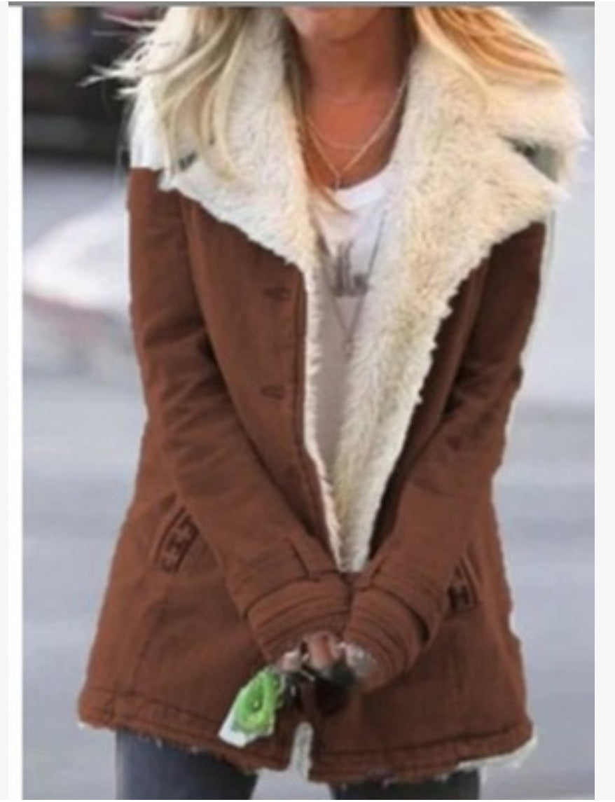 Women Plus Size Warm Coats Composite Plush Button Lapels Jacket Outwearcoat Limorista