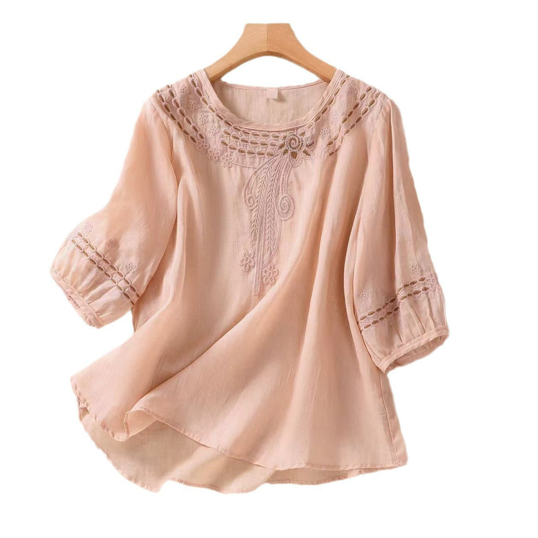 Limorista - Vintage Cotton And Linen Embroidered Shirt Summer Half Sleeve