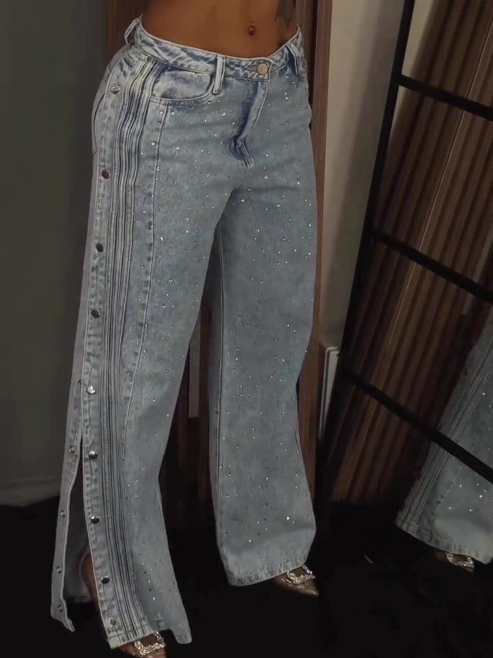 Button Polyester Rhinestone Fashion Jeans Limorista