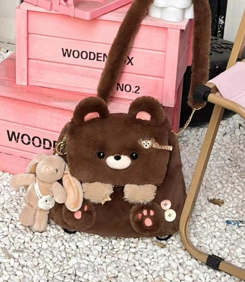 Large Capacity Cute Personality Plush Bear Backpack For Women Limorista