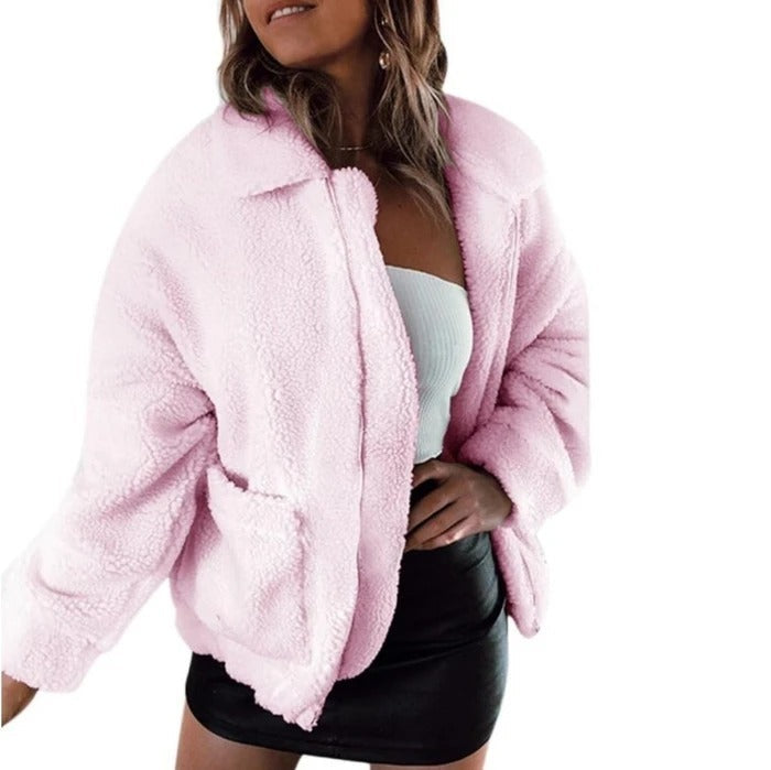 Faux lambswool oversized jacket coat Winter black warm hairly jacket Women autumn outerwear Limorista