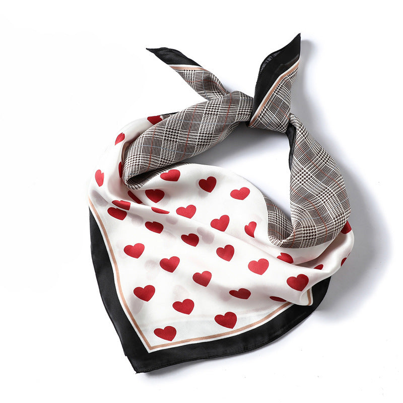 Ladies heart-shaped plaid silk scarf Limorista