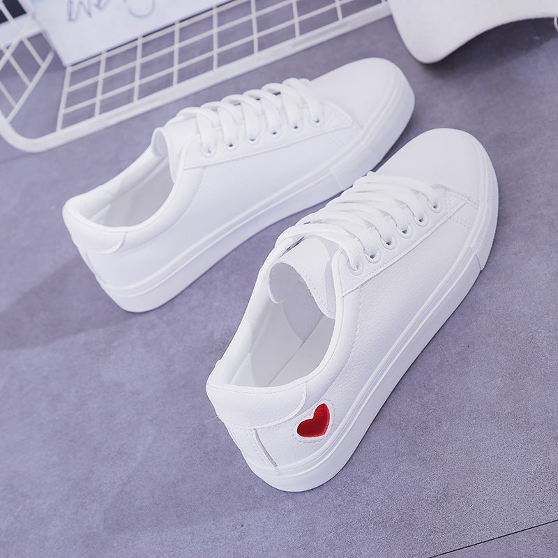 Fashion New Woman PU Leather Shoes Ladies Breathable Cute Heart Flats Casual Shoes White Sneakers Limorista