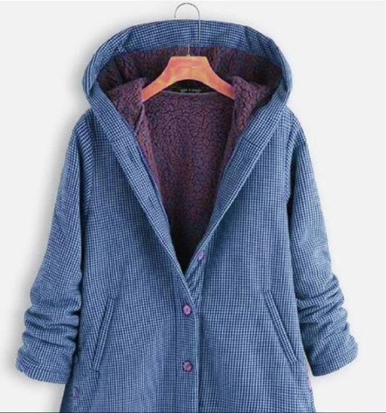 Buttoned Solid Hooded Jacket Limorista