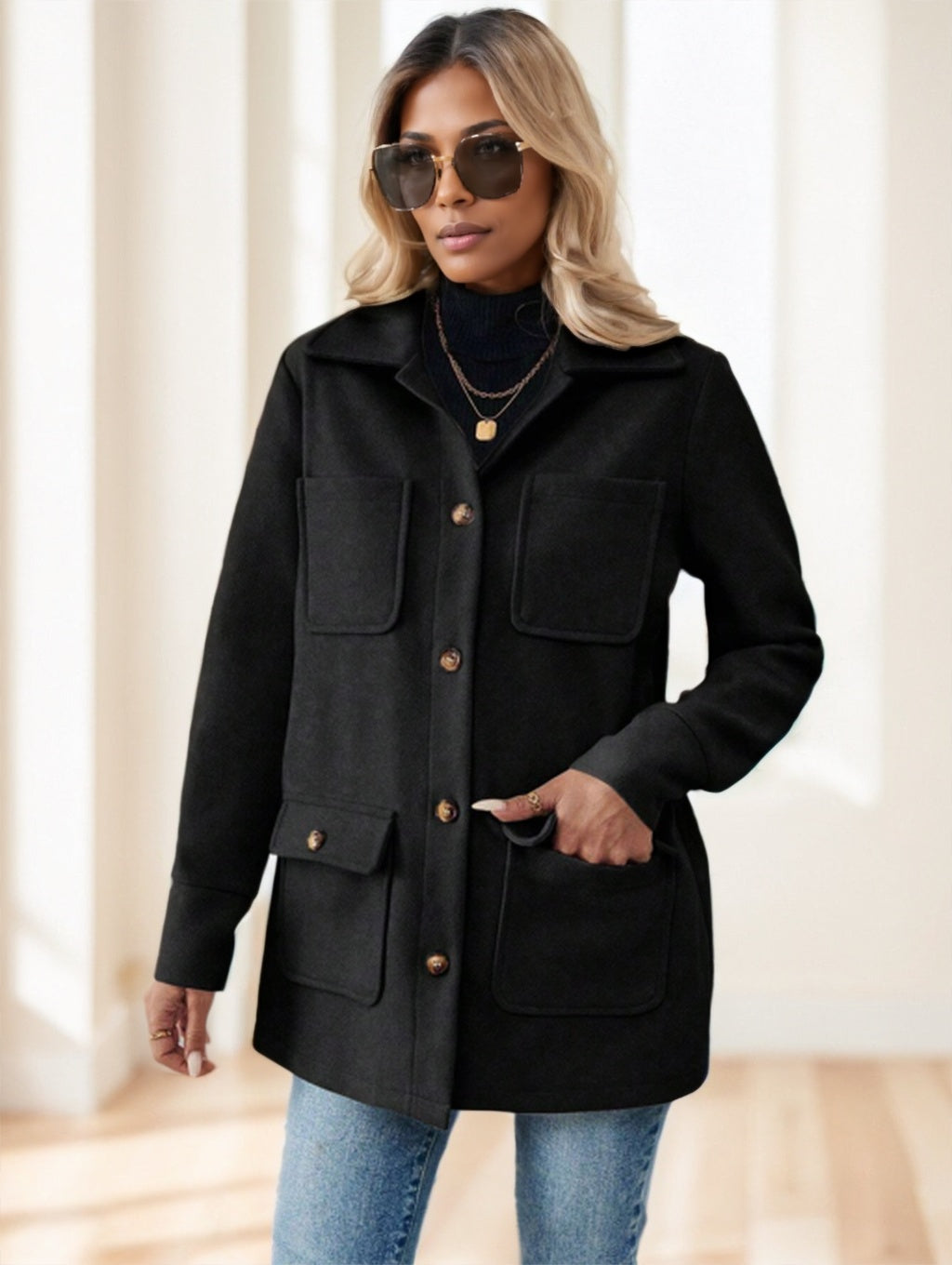 Casual Solid Color Multi-Pocket Jacket, Versatile For Autumn Winter Limorista